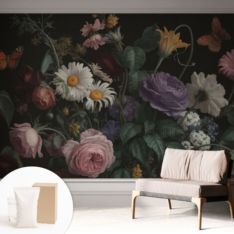 Papier peint intissé avec imprimé pour décoration intérieure pour rénovation a motif - Colle incluse gratuite Élégance florale 312x219 cm (1/5)