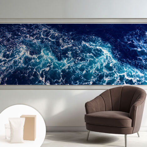 Papier peint intissé mural classique avec imprimé motifs décoratifs design élégant non‑tissé Vagues marines 250x104 cm (1/5)