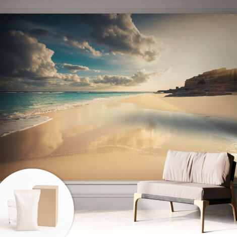 Papier peint intissé avec imprimé pour décoration intérieure pour rénovation a motif - Colle incluse gratuite Côte ensoleillée 312x219 cm (1/5)