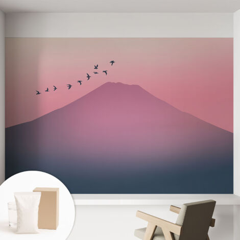 Papier peint intissé décoratif pour salon chambre et cuisine Facile à poser avec colle Coucher de soleil en montagne 152x104 cm (1/5)