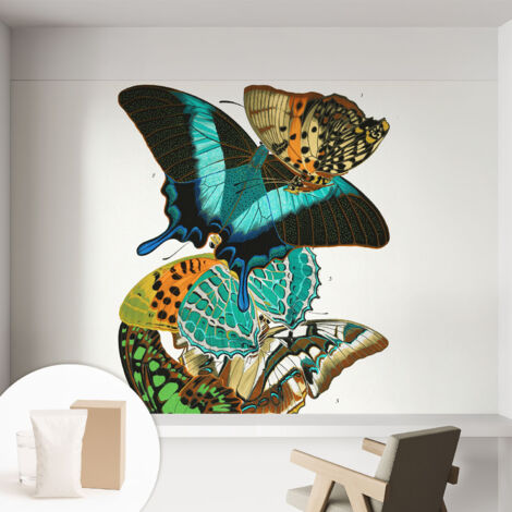 Papier peint intissé avec imprimé pour décoration intérieure pour rénovation a motif - Colle incluse gratuite Papillons colorés 152x104 cm (1/5)