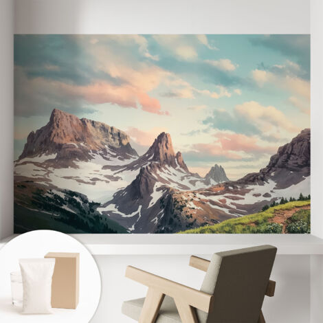 Papier peint intissé avec imprimé pour décoration intérieure pour rénovation a motif - Colle incluse gratuite Panorama montagneux 104x70 cm (1/5)