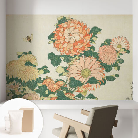 Papier peint intissé mural avec imprimé motifs uniques apparence moderne - Colle incluse gratuite Fleurs de chrysanthèmes 104x70 cm (1/5)
