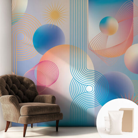 Papier peint intissé avec imprimé pour décoration intérieure pour rénovation a motif - Colle incluse gratuite Abstraction colorée 250x250 cm (1/5)