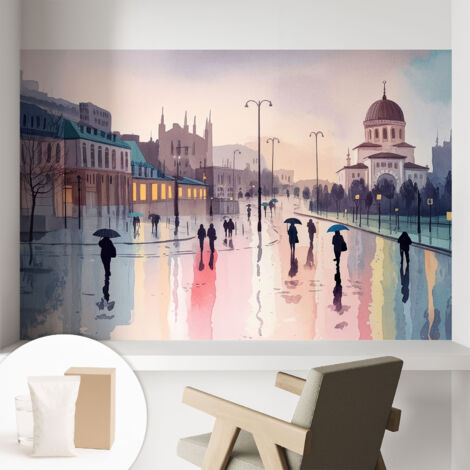 Papier peint intissé classique moderne pour salon et chambre à coucher Décoration rapide avec colle Promenade sous la pluie 104x70 cm (1/5)