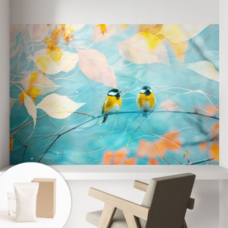 Papier peint intissé avec imprimé pour intérieur moderne application facile a motif - Colle incluse gratuite Oiseaux printaniers 104x70 cm (1/5)