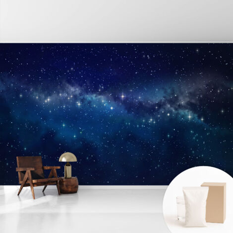 Papier peint intissé pour salon chambre à coucher peint imprimé pour mur - Colle incluse gratuite Nuit étoilée 416x254 cm (1/5)