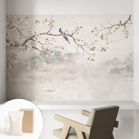 Papier peint intissé avec imprimé pour décoration intérieure pour rénovation a motif - Colle incluse gratuite Paysage oriental 104x70 cm (1/5)