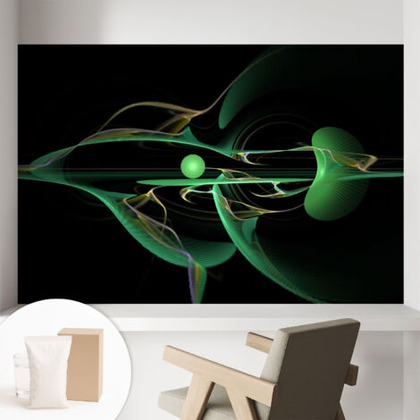 Papier peint intissé décoratif avec motifs pour salon et chambre a motif - Colle incluse gratuite Vagues vertes 104x70 cm (1/5)
