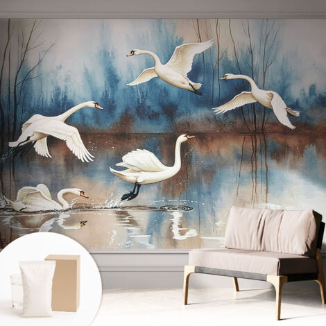 Papier peint intissé avec imprimé pour décoration intérieure pour rénovation a motif - Colle incluse gratuite Oiseaux en vol 312x219 cm (1/5)