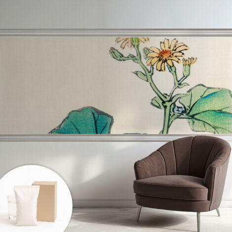 Papier peint intissé décoratif pour salon chambre et cuisine Facile à poser avec colle Fleur et feuilles 250x104 cm (1/5)