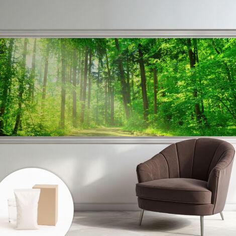 Papier peint intissé pour salon chambre à coucher peint imprimé Installation facile - Colle incluse gratuite Sentier forestier 250x104 cm (1/5)