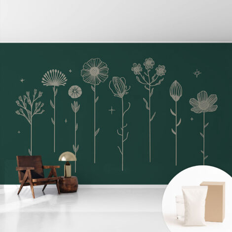 Papier peint intissé décoratif pour chambre et salon Design moderne à poser facilement - Colle incluse gratuite Fleurs délicates 416x254 cm (1/5)