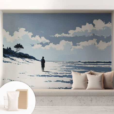 Papier peint intissé décoratif pour salon chambre et cuisine Facile à poser avec colle Silence de la plage 208x146 cm (1/5)