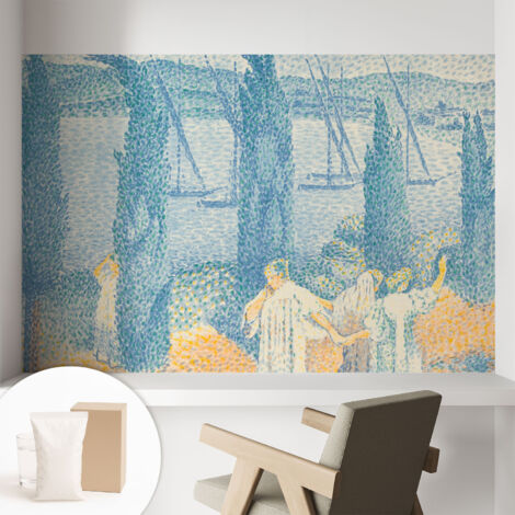 Papier peint intissé mural classique avec imprimé motifs décoratifs design élégant non‑tissé Journée de farniente 104x70 cm (1/5)