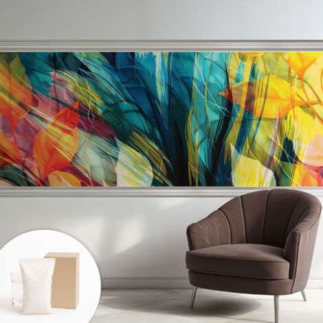 Papier peint intissé mural avec colle pour salon et chambre Décoration murale rapide - Colle incluse gratuite Feuilles abstraites 250x104 cm (1/5)