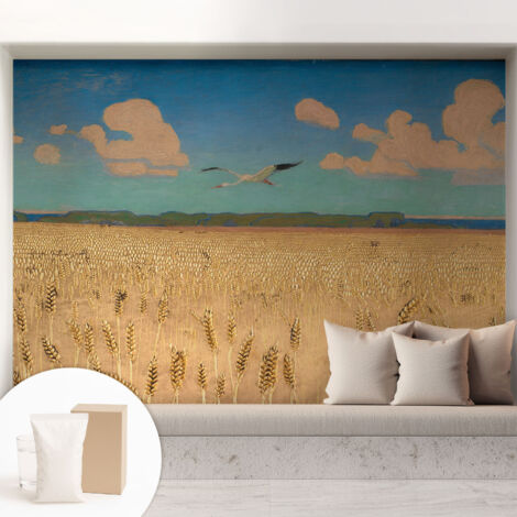 Papier peint intissé avec imprimé pour décoration intérieure pour rénovation a motif - Colle incluse gratuite Champ de blé 208x146 cm (1/5)
