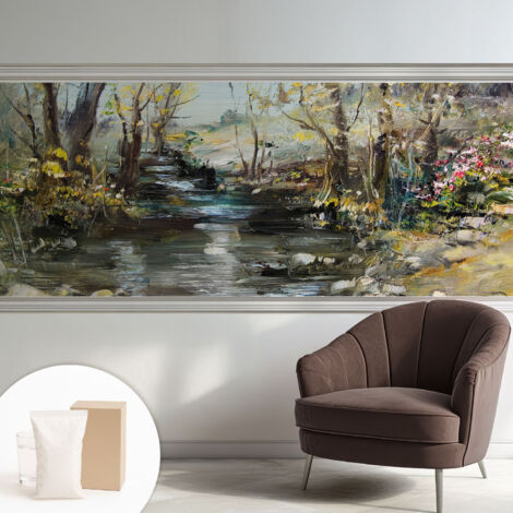 Papier peint intissé mural classique avec imprimé motifs décoratifs design élégant non‑tissé Ruisseau forestier 250x104 cm (1/5)