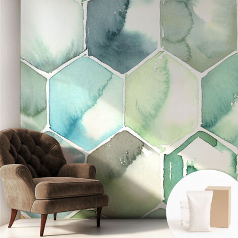 Papier peint intissé pour salon chambre à coucher peint imprimé Installation facile - Colle incluse gratuite Hexagones pastel 250x250 cm (1/5)