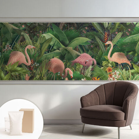 Papier peint intissé pour salon chambre à coucher peint imprimé pour mur - Colle incluse gratuite Flamants roses 250x104 cm (1/5)