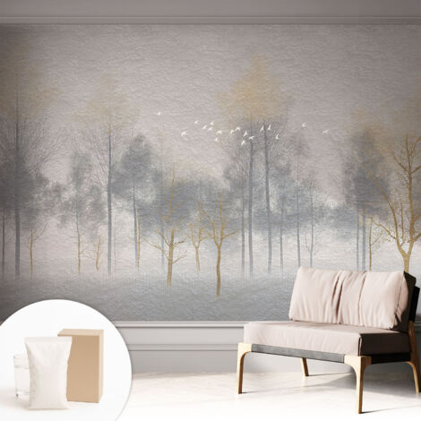 Papier peint intissé avec imprimé pour décoration intérieure pour rénovation a motif - Colle incluse gratuite Harmonie forestière 312x219 cm (1/5)