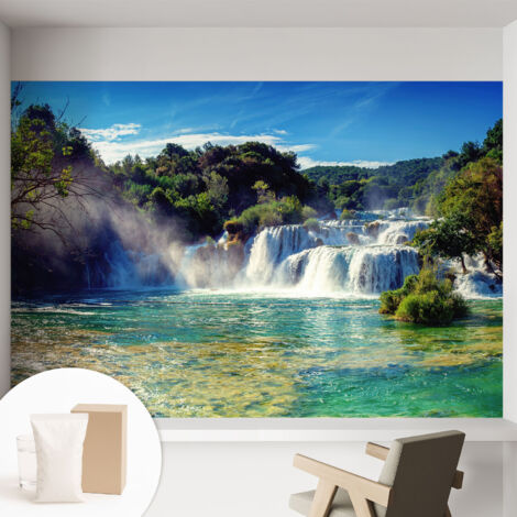 Papier peint intissé mural classique avec imprimé motifs décoratifs design élégant non‑tissé Cascade dans le paysage 152x104 cm (1/5)