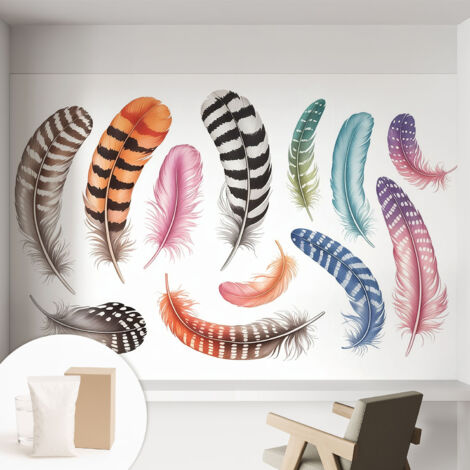 Papier peint intissé avec imprimé pour décoration intérieure pour rénovation a motif - Colle incluse gratuite Plumes pastel 152x104 cm (1/5)