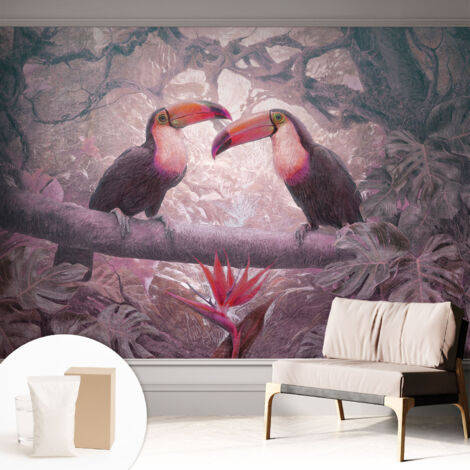 Papier peint intissé avec imprimé pour décoration intérieure pour rénovation a motif - Colle incluse gratuite Couple exotique 312x219 cm (1/5)