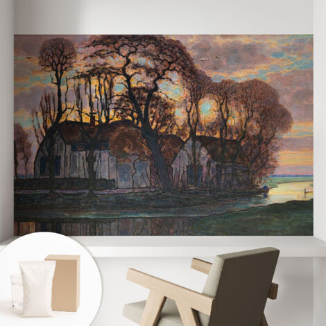 Papier peint intissé avec imprimé pour décoration intérieure pour rénovation a motif - Colle incluse gratuite Paysage nocturne 104x70 cm (1/5)