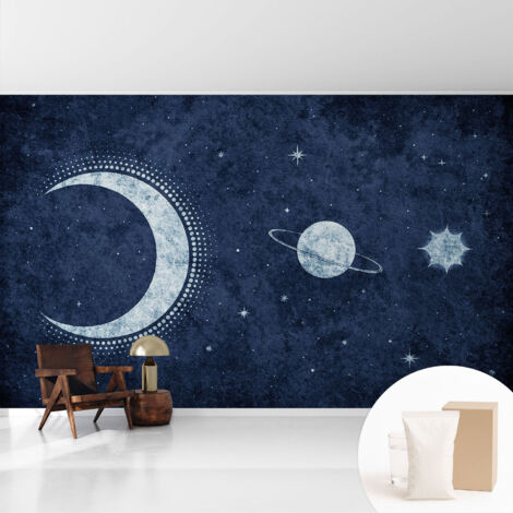Papier peint intissé décoratif pour chambre et salon Design moderne à poser facilement - Colle incluse gratuite Motif étoilé 416x254 cm (1/5)