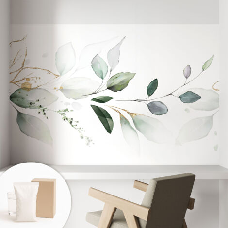 Papier peint intissé avec imprimé pour décoration intérieure pour rénovation a motif - Colle incluse gratuite Feuilles vertes 104x70 cm (1/5)