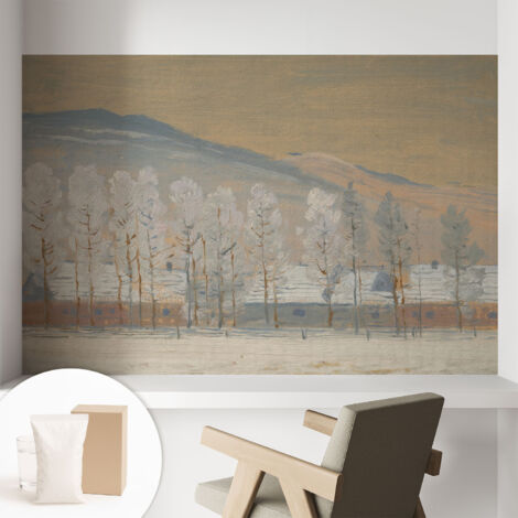 Papier peint intissé mural classique avec imprimé motifs décoratifs design élégant non‑tissé Scène hivernale 104x70 cm (1/5)