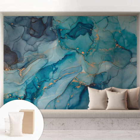 Papier peint avec colle pour décoration moderne de salon chambre à coucher cuisine et bureau Facile Abstrait bleu 208x146 cm (1/5)