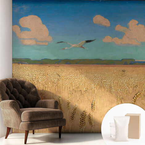 Papier peint intissé avec imprimé pour décoration intérieure pour rénovation a motif - Colle incluse gratuite Champ de blé 250x250 cm (1/5)