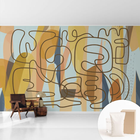 Papier peint intissé avec imprimé pour décoration intérieure pour rénovation a motif - Colle incluse gratuite Formes abstraites 416x254 cm (1/5)