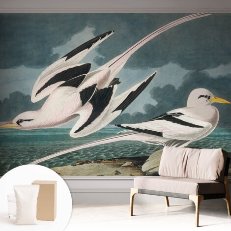 Papier peint intissé mural avec imprimé motifs décoratifs - style contemporain - Colle incluse gratuite Oiseaux au bord de la mer 312x219 cm (1/5)