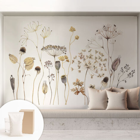 Papier peint intissé mural pour salon chambre à coucher tendance et originale - Colle incluse gratuite Fleurs des champs 208x146 cm (1/5)