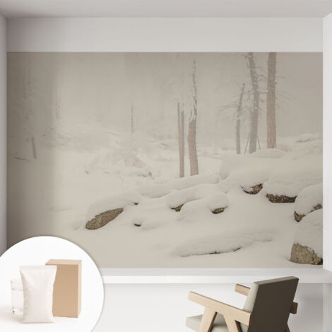 Papier peint intissé décoratif pour salon chambre et cuisine Facile à poser avec colle Forêt enneigée 152x104 cm (1/5)