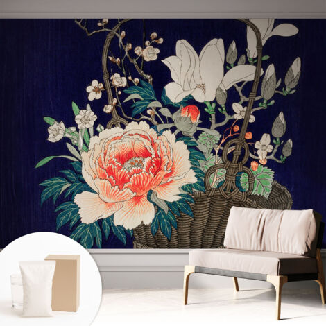 Papier peint intissé avec imprimé pour décoration intérieure pour rénovation a motif - Colle incluse gratuite Panier de fleurs 312x219 cm (1/5)