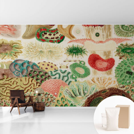 Papier peint intissé pour salon chambre à coucher peint imprimé Installation facile - Colle incluse gratuite Formes organiques 416x254 cm (1/5)