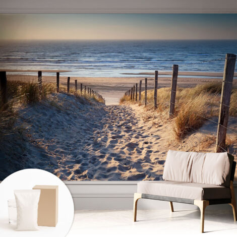 Papier peint intissé avec imprimé pour décoration intérieure pour rénovation a motif - Colle incluse gratuite Sentier de plage 312x219 cm (1/5)