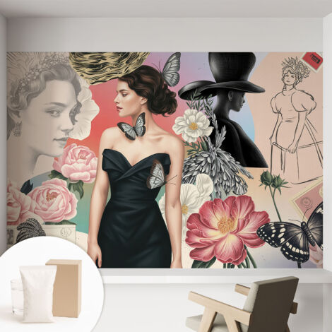 Papier peint intissé avec imprimé pour intérieur moderne application facile a motif - Colle incluse gratuite Fleurs et portraits 152x104 cm (1/5)