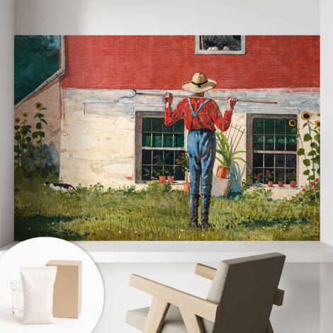 Papier peint intissé mural classique avec imprimé motifs décoratifs design élégant non‑tissé Scène champêtre 104x70 cm (1/5)