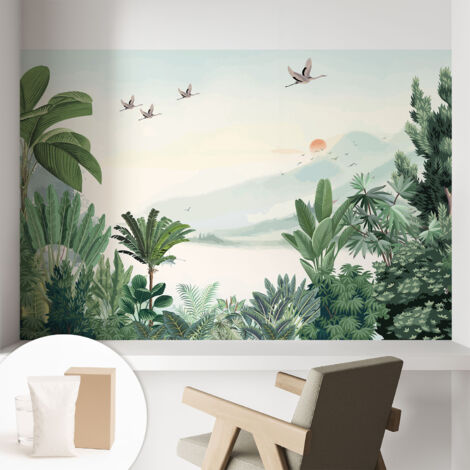 Papier peint intissé avec imprimé pour décoration intérieure pour rénovation a motif - Colle incluse gratuite Oasis tropicale 104x70 cm (1/5)