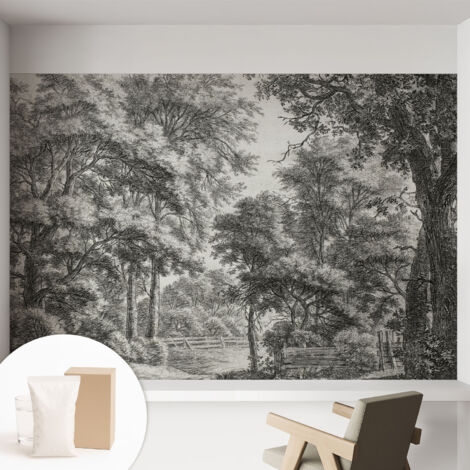 Papier peint intissé pour salon chambre à coucher peint imprimé Installation facile - Colle incluse gratuite Scène forestière 152x104 cm (1/5)