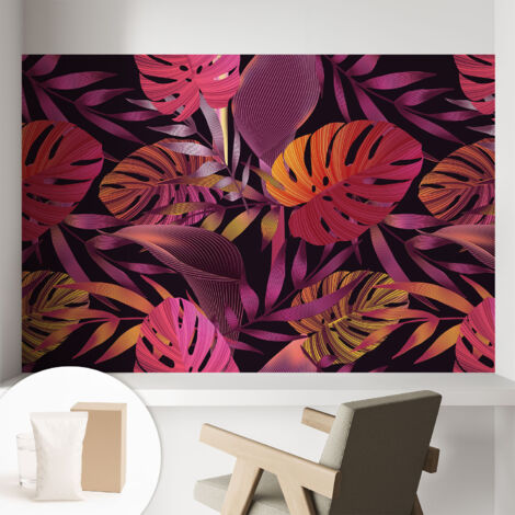 Papier peint intissé avec imprimé pour décoration intérieure pour rénovation a motif - Colle incluse gratuite Feuilles exotiques 104x70 cm (1/5)