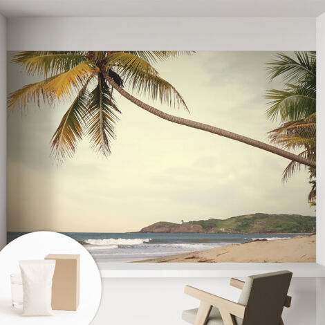 Papier peint intissé mural classique avec imprimé motifs décoratifs design élégant non‑tissé Paysage tropical 152x104 cm (1/5)