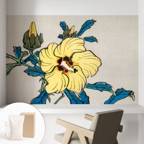 Papier peint intissé avec imprimé pour décoration intérieure pour rénovation a motif - Colle incluse gratuite Fleur jaune 104x70 cm (1/5)