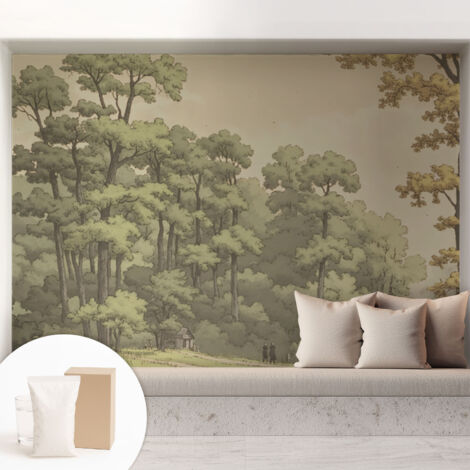 Papier peint intissé avec imprimé pour décoration intérieure pour rénovation a motif - Colle incluse gratuite Idylle forestière 208x146 cm (1/5)