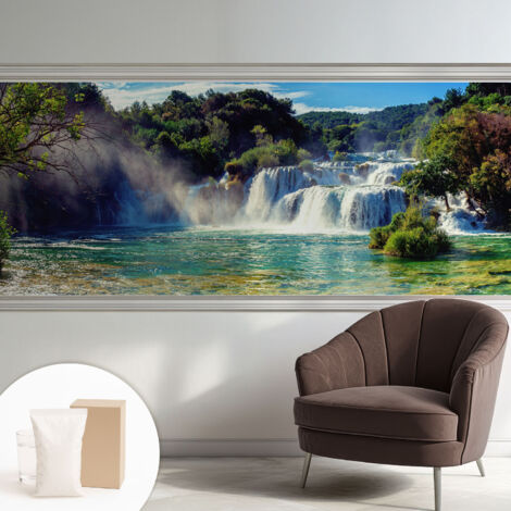 Papier peint intissé mural classique avec imprimé motifs décoratifs design élégant non‑tissé Cascade dans le paysage 250x104 cm (1/5)